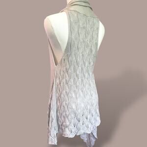 MAK Sweater Natural Beige Knit Sleeveless Open Front Lace Back Boho Vest Small